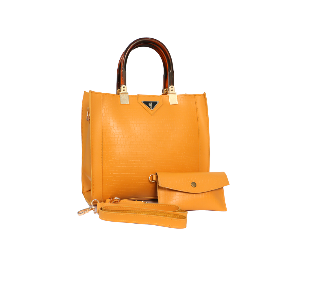 Women Handbags, 2 pieces handbag. Formal Mustard Handbag