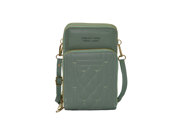 TRIPLE ZIPPER SLING CROSSBODY BAG GREEN